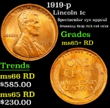 1919-p Lincoln Cent 1c Grades Gem+ Unc RD