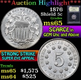 ***Auction Highlight*** 1876 Shield Nickel 5c Graded GEM Unc by USCG (fc)