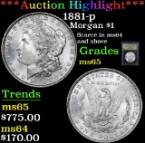 ***Auction Highlight*** 1881-p . Morgan Dollar $1 Graded GEM Unc By USCG (fc)