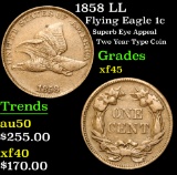 1858 LL Flying Eagle Cent 1c Grades xf+