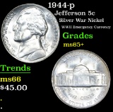 1944-p Jefferson Nickel 5c Grades GEM+ Unc