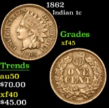 1862 Indian Cent 1c Grades xf+