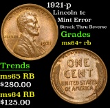 1921-p Lincoln Cent 1c Grades Choice+ Unc RB