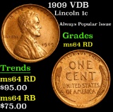 1909 VDB Lincoln Cent 1c Grades Choice Unc RD