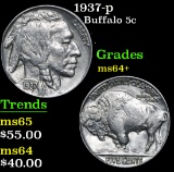 1937-p Buffalo Nickel 5c Grades Choice+ Unc