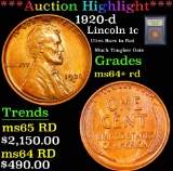 ***Auction Highlight*** 1920-d Lincoln Cent 1c Graded Choice+ Unc RD by USCG (fc)