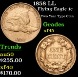 1858 LL Flying Eagle Cent 1c Grades xf+