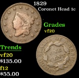 1829 Coronet Head Large Cent 1c Grades vf, very fine