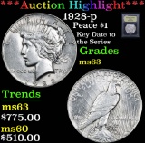 ***Auction Highlight*** 1928-p . Peace Dollar $1 Graded Select Unc By USCG (fc)