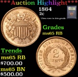 ***Auction Highlight*** 1864 Two Cent Piece 2c Graded GEM Unc RB by USCG (fc)