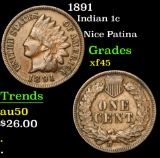 1891 Indian Cent 1c Grades xf+