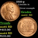 1916-p Lincoln Cent 1c Grades Choice+ Unc RD