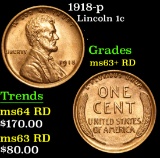 1918-p Lincoln Cent 1c Grades Select+ Unc RD