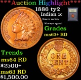 ***Auction Highlight*** 1886 ty2 Indian Cent 1c Graded Select+ Unc RD by USCG (fc)