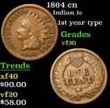 1864 cn Indian Cent 1c Grades vf++