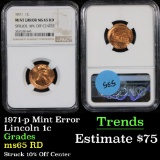 NGC 1971-p Lincoln Cent 1c Graded ms65 RD by NGC