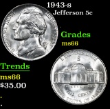 1943-s . . Jefferson Nickel 5c Grades GEM+ Unc