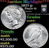 ***Auction Highlight*** 1927-p Peace Dollar $1 Graded Choice+ Unc By USCG (fc)