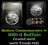 2001-d Buffalo Modern Commem Dollar $1 Graded ms70, Perfection by USCG