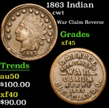 1863 Indian Civil War Token 1c Grades xf+