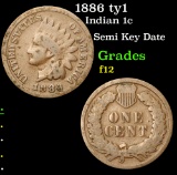 1886 ty1 Indian Cent 1c Grades f, fine