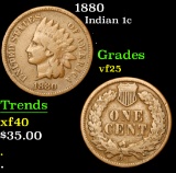1880 Indian Cent 1c Grades vf+