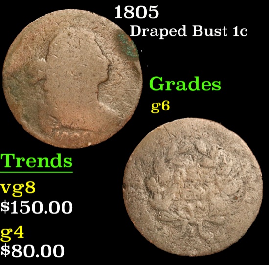 1805 Draped Bust Large Cent 1c Grades g+