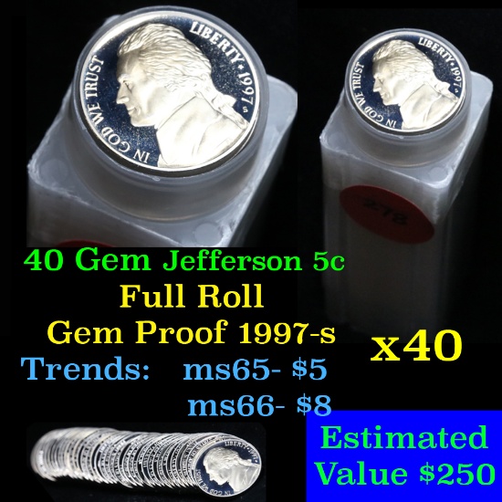 Proof 1997-s Jefferson nickel 5c roll, 40 pieces