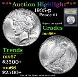 ***Auction Highlight*** 1935-p Peace Dollar $1 Graded GEM++ Unc By USCG (fc)