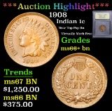 ***Auction Highlight*** 1908 Indian Cent 1c Graded GEM++ BN By USCG (fc)