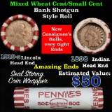 Mixed small cents 1c orig shotgun roll, 1898 Indian Cent, 1919-s Wheat Cent other end