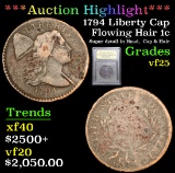 ***Auction Highlight*** 1794 Liberty Cap Flowing Hair large cent 1c Graded vf+ By USCG (fc)