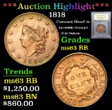 ***Auction Highlight*** 1818 Coronet Head Large Cent 1c Graded Select Unc RB By USCG (fc)