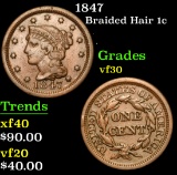1847 Braided Hair Large Cent 1c Grades vf++