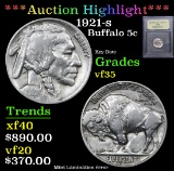 ***Auction Highlight*** 1921-s Buffalo Nickel 5c Graded vf++ By USCG (fc)