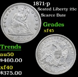 1871-p Seated Liberty Quarter 25c Grades xf+