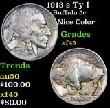 1913-s Ty I Buffalo Nickel 5c Grades xf+