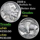 1919-s Buffalo Nickel 5c Grades vf++