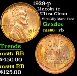 1929-p Lincoln Cent 1c Grades GEM++ RB