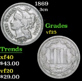 1869 Three Cent Copper Nickel 3cn Grades vf+