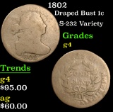 1802 Draped Bust Large Cent 1c Grades g, good