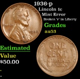 1936-p Lincoln Cent 1c Grades Select AU