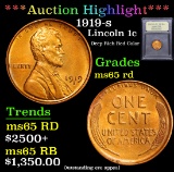 ***Auction Highlight*** 1919-s Lincoln Cent 1c Graded GEM Unc RD By USCG (fc)