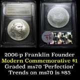 2006-p Benjamin Franklin Founding Father . . Modern Commem Dollar $1 Grades ms70, Perfection