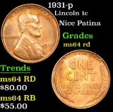 1931-p Lincoln Cent 1c Grades Choice Unc RD