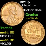 1921-p Lincoln Cent 1c Grades Select+ Unc RB