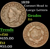 1829 Coronet Head Large Cent 1c Grades f+