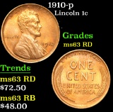1910-p Lincoln Cent 1c Grades Select Unc RD