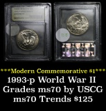 1993-p World War II . . Modern Commem Half Dollar 50c Grades ms70, Perfection