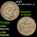 1845 Braided Hair Large Cent 1c Grades xf details